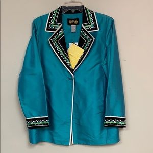 BOB MACKIE Wearable Art Turquoise Silk Blazer-NWT